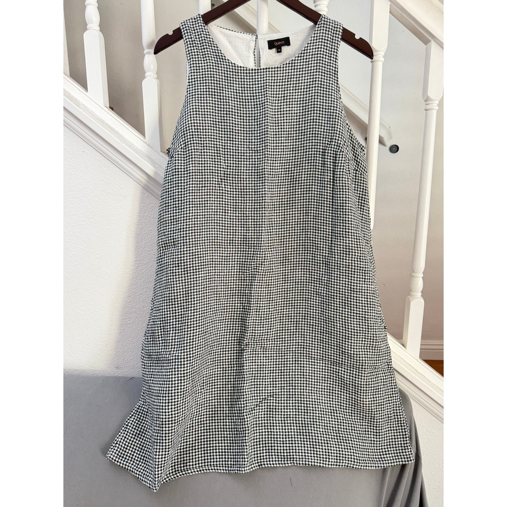 Quince Black White Gingham Linen Shift Dress Sleeveless Keyhole Back Mens Size M